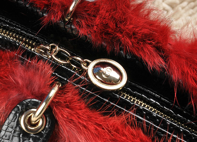 replica jumbo lady dior rabbit hair bag 6322 red